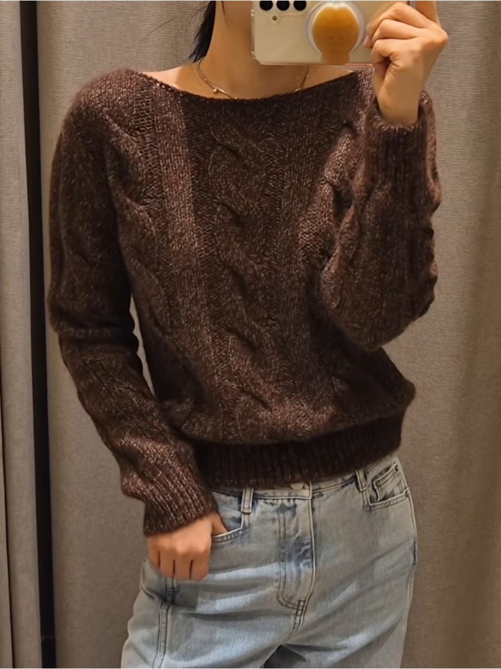Massimo Dutti Brown Alpaca Wool Cable Knit Sweater Size L